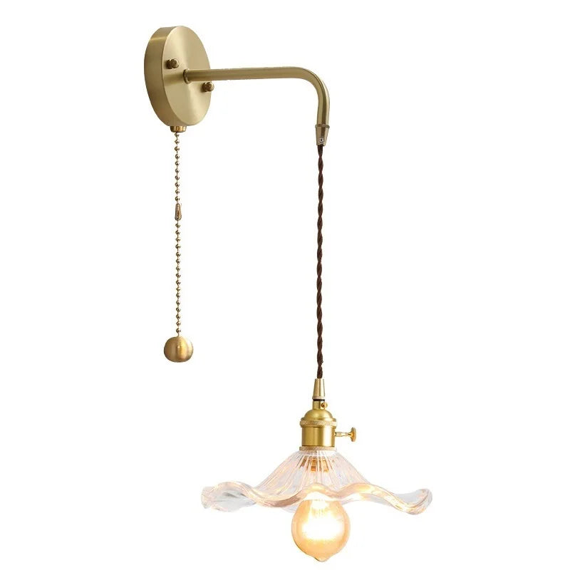 Helnys Amber Glass LED Wall Sconce for Living Room, Bedroom, Bar - Copper Wall Lamp