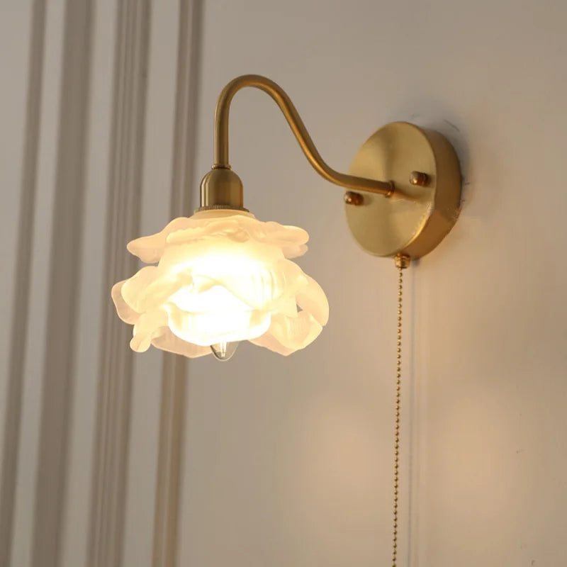 Helnys Loft LED Wall Sconce Pull Chain Switch Pink Glass Stair Light