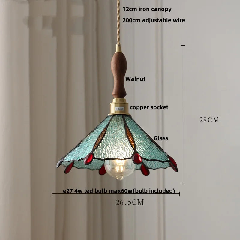 Helnys White Glass LED Pendant Light Fixture Nordic Modern Walnut Wood Hang Lamp