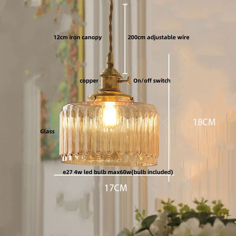 Helnys Amber Glass LED Hanging Lamp Adjustable Nordic Stair Pendant Light