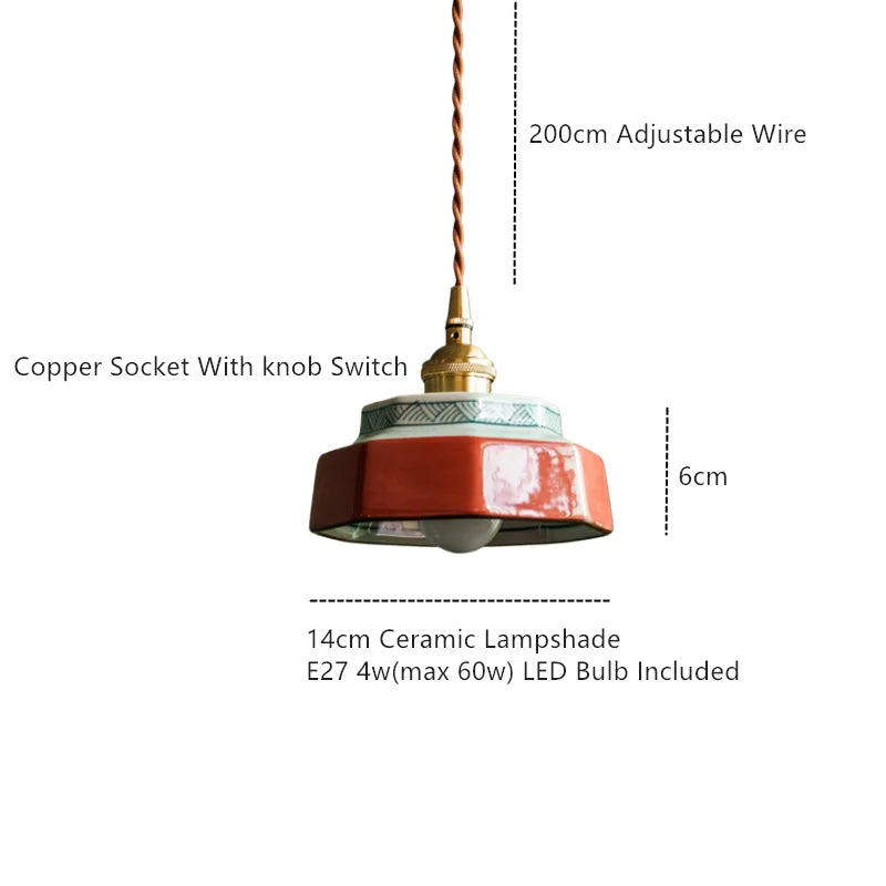 Helnys Dark Green Ceramic Pendant Light Fixture Retro Hanging Lamp Home Decoration Lighting