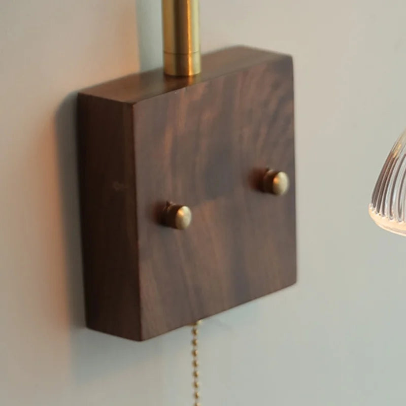 Helnys Nordic Modern Walnut Wood LED Wall Lamp with Rotatable Ceramic Copper Switch