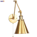 Helnys Iron Gold LED Wall Lamp with Long Arm Pull Chain Switch