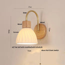 Helnys Nordic Wood Canopy LED Wall Light Fixture with Pull Chain Switch for Bedroom