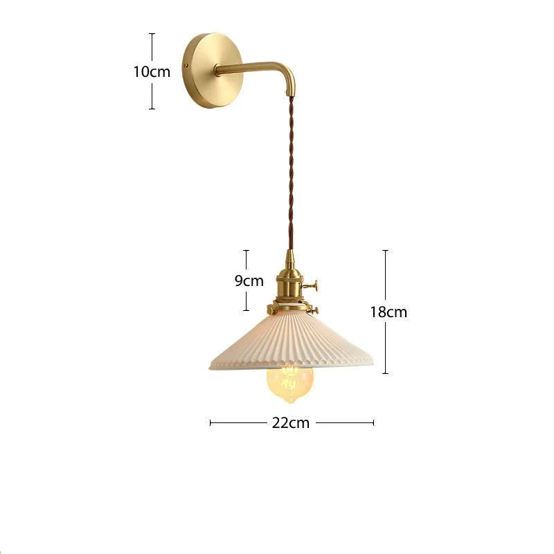 Helnys Nordic LED Wall Light Copper Ceramic Adjustable Bedroom Living Room Lamp