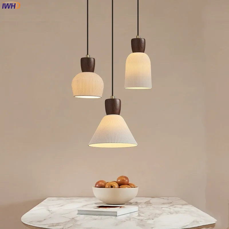 Helnys Walnut Ceramic LED Pendant Lights - Modern Nordic Style for Home & Commercial Lighting