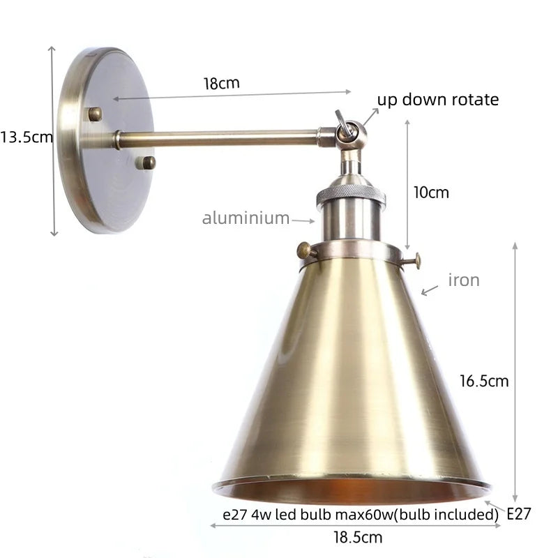 Helnys Vintage Gold Plated Iron Wall Lamp Industrial LED Loft Lighting Fixtures