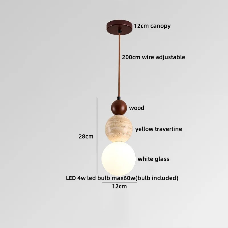 Helnys Yellow Travertine LED Pendant Light for Bedroom and Balcony