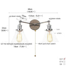 Helnys Retro LED Wall Light Fixtures with Pull Chain Switch, Industrial 2 Heads Sconce