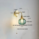 Helnys Green Class Ball LED Wall Light Fixture - Copper Socket Pull Chain Switch