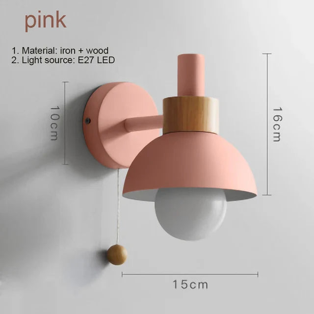 Helnys Wood Sconce LED Wall Lamp with Pull Chain Switch