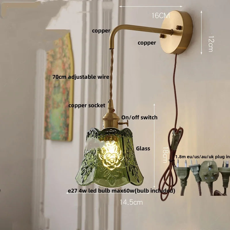 Helnys Clear Glass Adjustable LED Wall Light Fixture Copper Wall Lamps