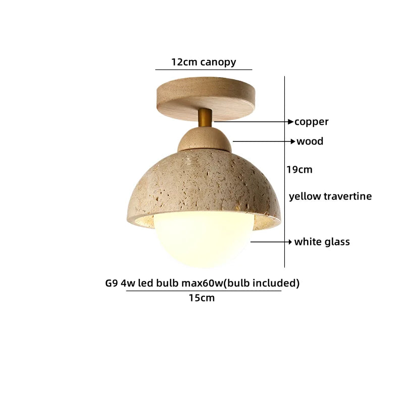 Helnys Yellow Travertine LED Ceiling Light: Nordic Modern Glass Ball Ceiling Lamp