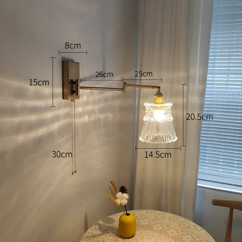 Helnys Glass LED Wall Sconce Adjustable Arm Bedroom Living Room Lamp