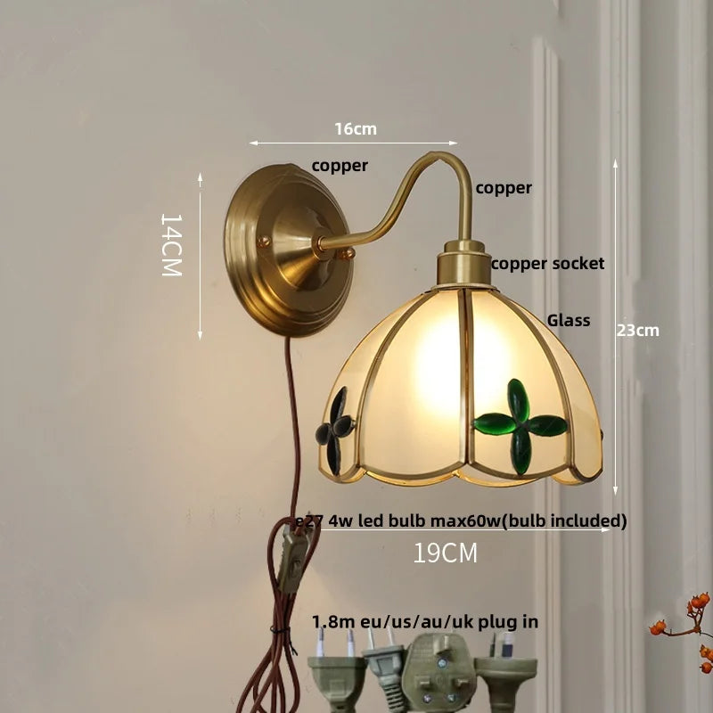 Helnys Vintage Copper Loft LED Wall Lights Glass Bedroom Lamparas De Pared