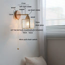 Helnys Square Glass LED Wall Light with Pull Wire Switch & Night Bedside Lamp