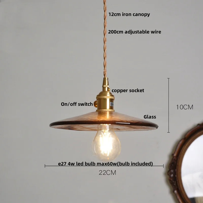 Helnys Amber Glass LED Pendant Light with Adjustable Copper Wire - Loft Style
