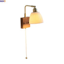 Helnys Vintage Brass Ceramic LED Wall Lamp with Pull Chain Switch