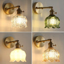 Helnys Copper Rotate LED Wall Light with Pull Chain Switch - Modern Glass Bedside Lamp