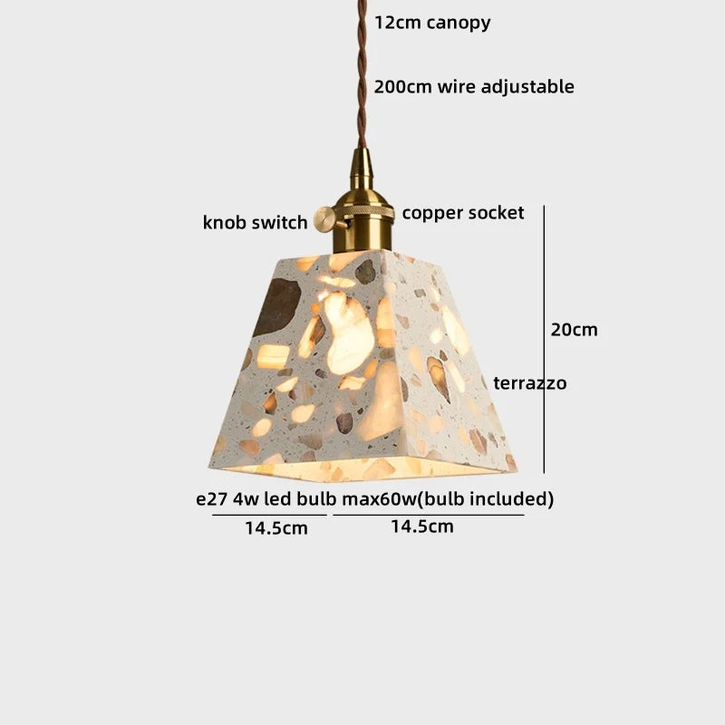 Helnys Yellow Stone Copper Socket LED Pendant Lights for Living Room Study Café