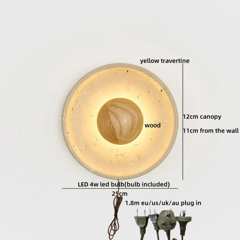 Helnys Stone Yellow Round Wall Light Modern Nordic Bedroom Living Room Lamp