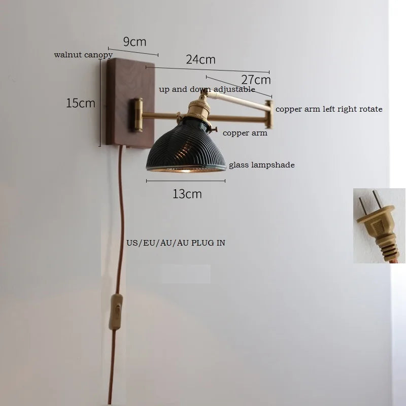Helnys Wood Canopy Wall Sconce LED Lamp with Pull Chain Switch