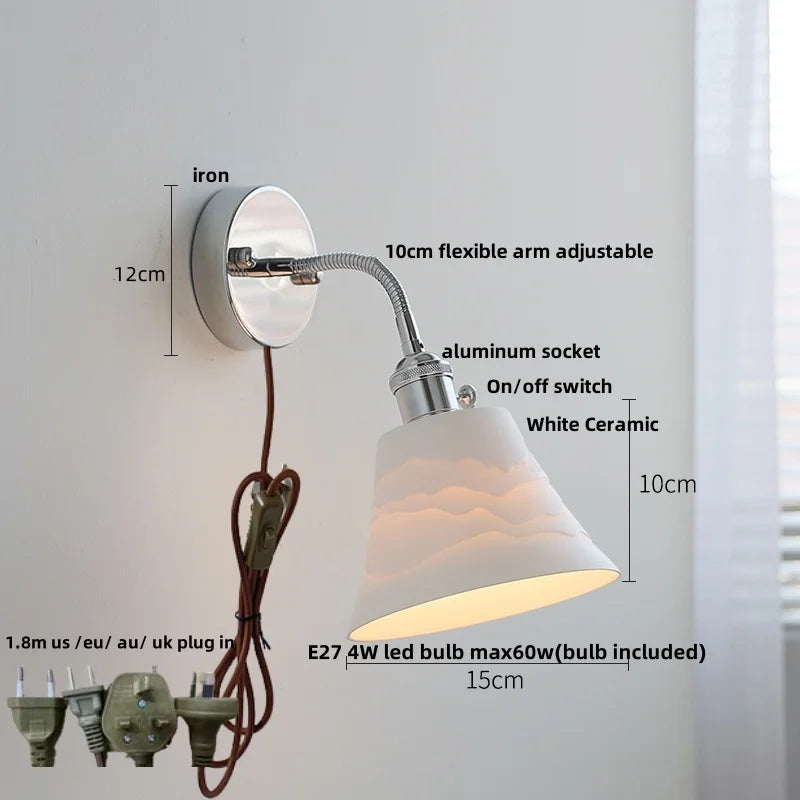 Helnys Adjustable Arm LED Wall Light Fixture White Glass Nordic Modern