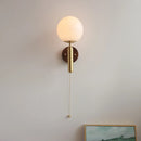 Helnys White Glass LED Wall Sconce with Pull Chain Switch & Copper Base
