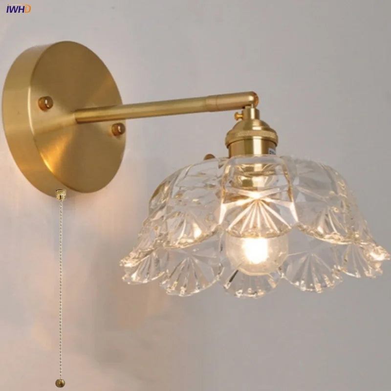 Helnys Glass LED Wall Light Fixture Modern Rotate Clear Glass Bedside Lamp