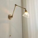 Helnys Brass Swing Arms LED Wall Light, Modern Nordic Clear Glass Bedside Lamp