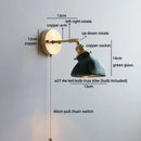 Helnys Clear Glass LED Wall Lamp with Pull Chain for Modern Bathroom Mirror Lighting