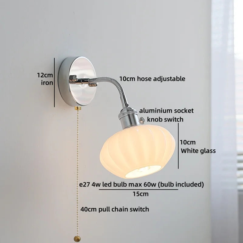 Helnys Nordic LED Wall Sconce, White Glass Lampshade, Bathroom Mirror Stair Light