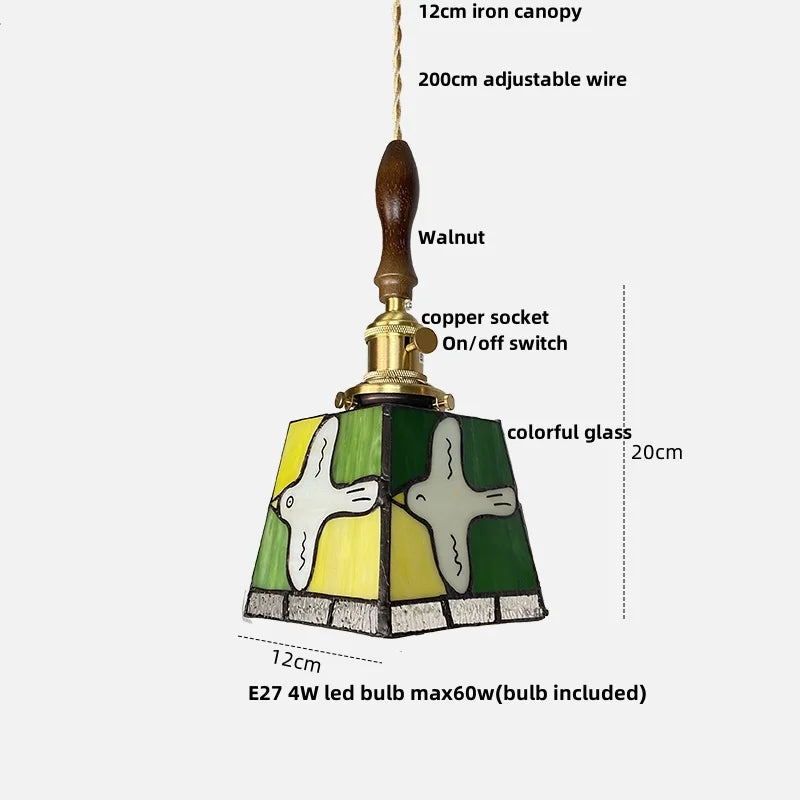 Helnys Peace Dove LED Pendant Lamp with Colorful Glass and Copper Knob Switch