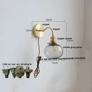 Helnys Green Class Ball LED Wall Light Fixture - Copper Socket Pull Chain Switch