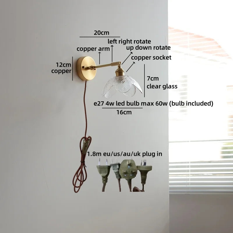 Helnys Clear Glass LED Wall Lamp with Pull Chain for Modern Bathroom Mirror Lighting