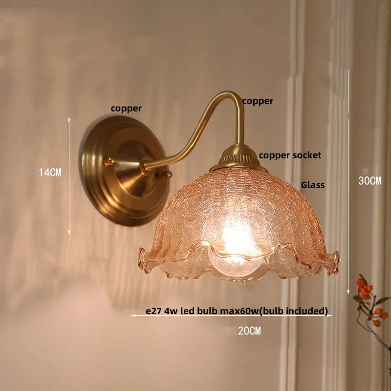 Helnys Vintage Style Blue Flower Glass Wall Sconce LED Lamp