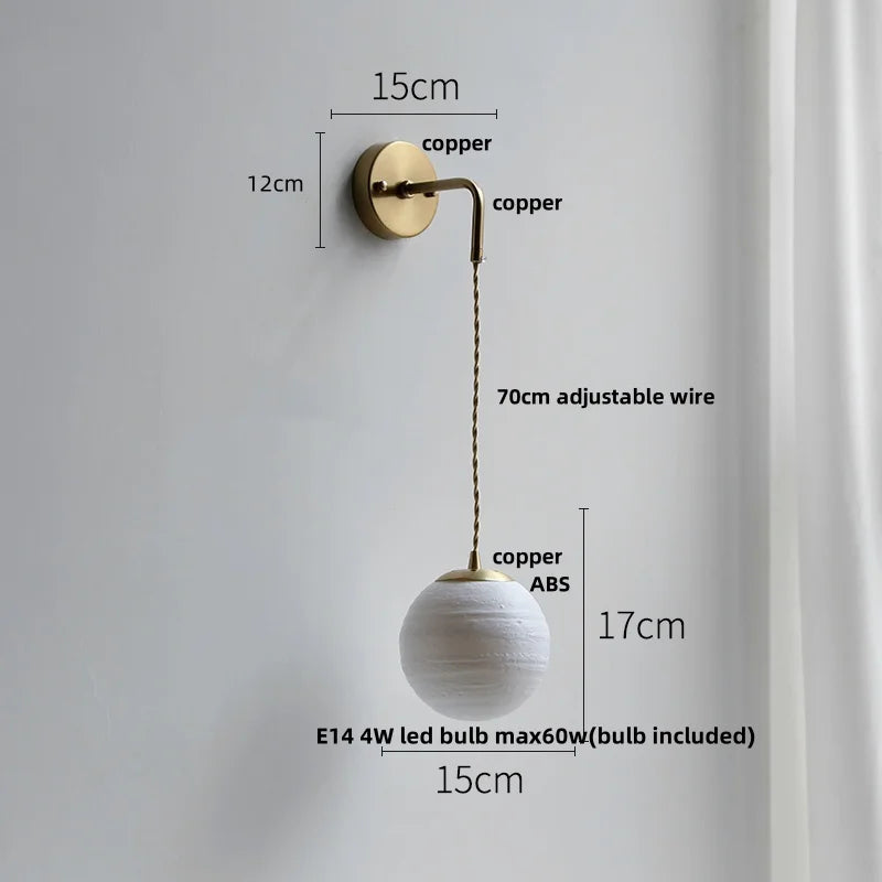 Helnys Moon ABS LED Wall Light Fixture Adjustable Nordic Modern Bedside Lamp
