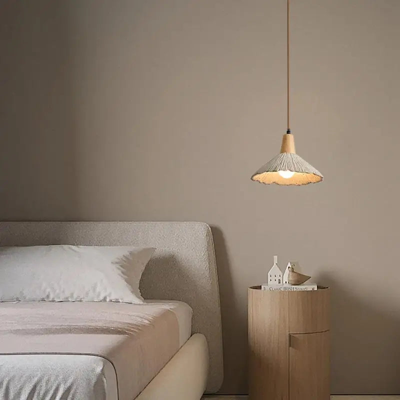 Helnys LED Pendant Lights: Japanese Style Micro Cement Wood Hanging Lamp for Home Decor