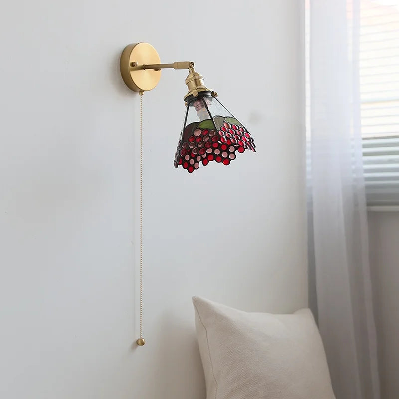 Helnys Colorful Glass LED Wall Light Sconce Tiffany Style Bedside Lamp