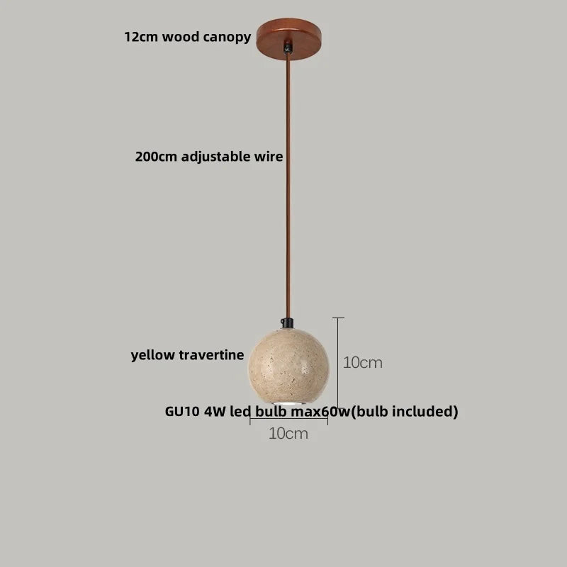 Helnys Yellow Travertine Stone LED Pendant Light Fixture
