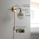 Helnys Glass LED Wall Light Sconce Rotate Pull Chain Switch Bedroom Lamp