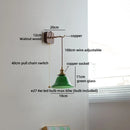 Helnys Vintage Industrial LED Wall Light with Green Glass and Wood
