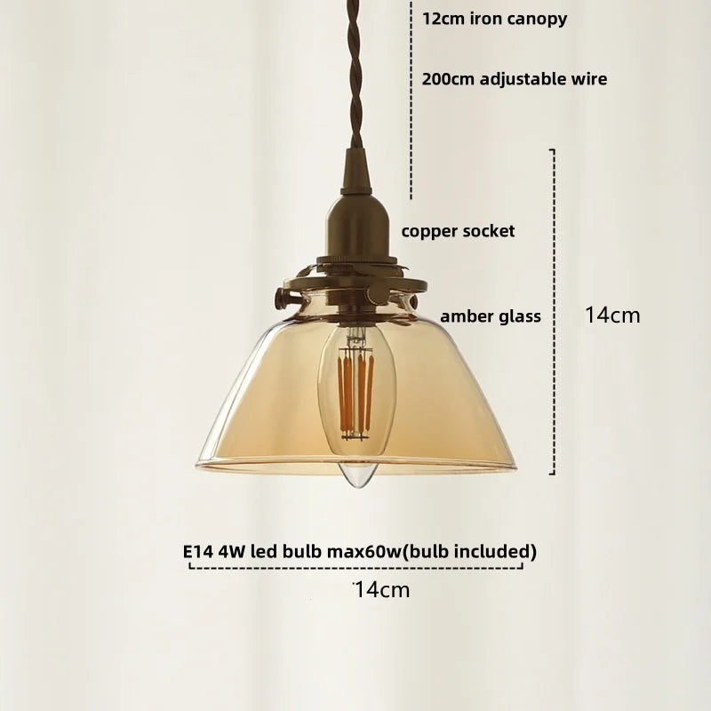 Helnys Amber Glass Pendant Light - Nordic Modern LED Fixture with Adjustable Wire
