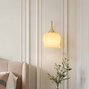 Helnys Gold Brass Resin LED Wall Light Fixture Wood Base Stair Decor Art Lamp