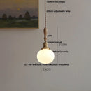Helnys White Glass LED Pendant Light Fixture Nordic Modern Wood Ash Hanging Lamp