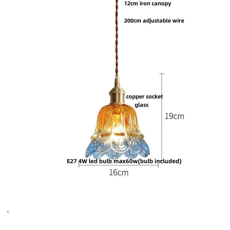 Helnys Copper Socket LED Pendant Light with Phenix Glass Shade