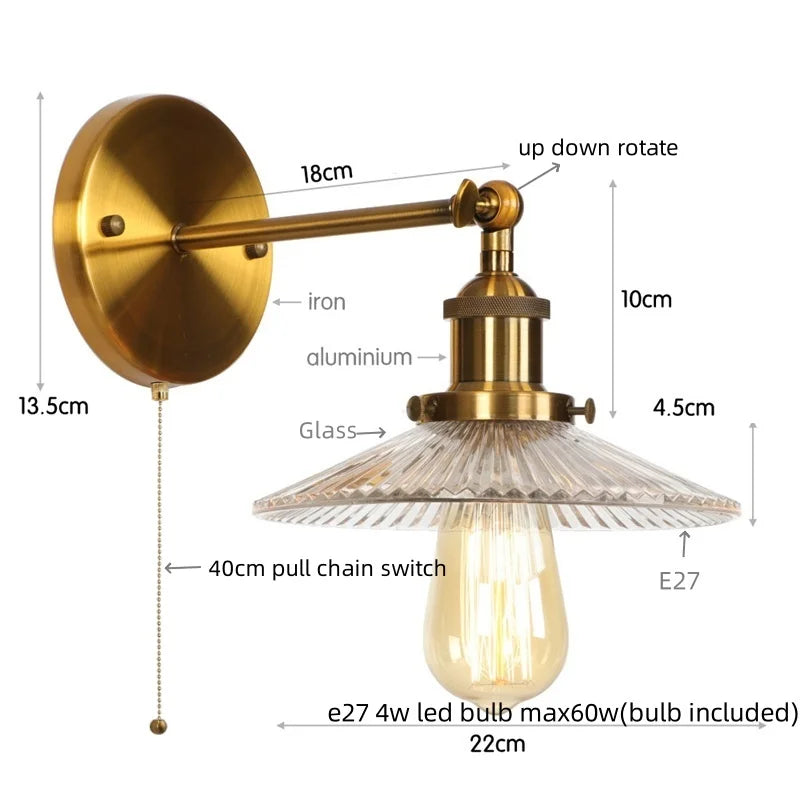 Helnys Industrial Loft LED Wall Lights Plug In Iron Bedside Lamp for Bedroom