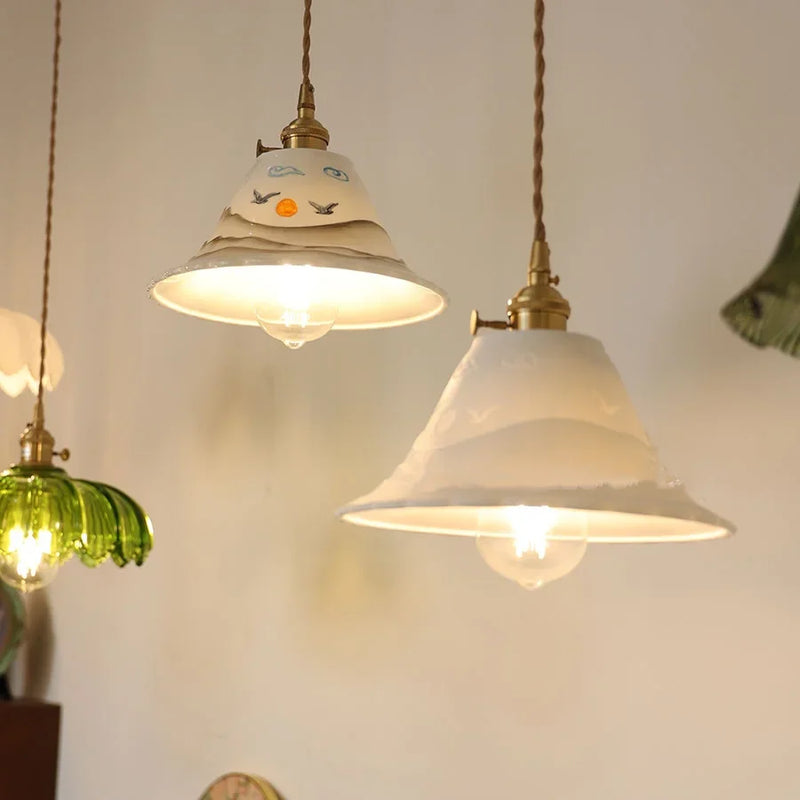 Helnys Ceramic Copper Knob Switch LED Pendant Light Fixture - Nordic Modern Dining Room Bar Lamp