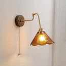 Helnys Fabric Lampshade LED Wall Sconce, Walnut Base, Adjustable Arm