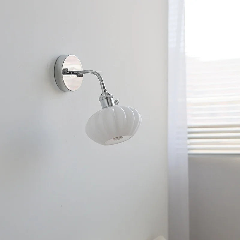 Helnys Adjustable Arm LED Wall Light Fixture White Glass Nordic Modern